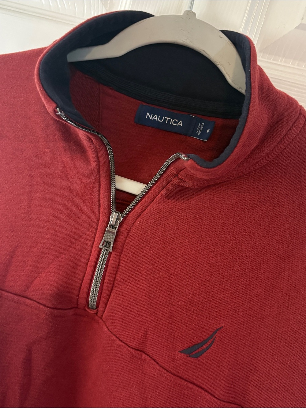 Nautica Men's Deep Red Quarter Zip Pullover Sweater Size Medium